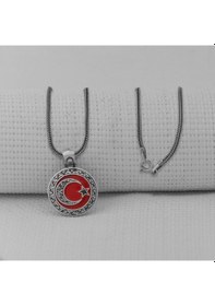 Resim Takıhan Gravür İşlemeli 925 Ayar Erkek Gümüş Küçük Boy Ay Yıldız Kolye 