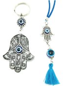 Resim Ennea Art Hamse/fatıma Eli Nazar Boncuğu Metal Anahtarlık / El Yapımı Araba Dikiz Ayna Süsü Hediyelik Aksesuar 