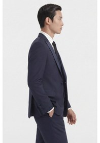 Resim Giotelli Erkek Koyu Lacivert Dar Kesim Slim Fit Viskon Dokuma Normal Bel 6 Drop Yelekli Klasik Smokin Takım Elbise 