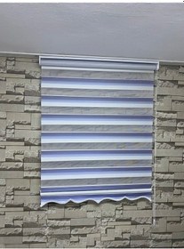 Resim Mavi Gri Mini Plise Zebra Perde (Etekli) 