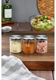 Resim Cooket 3'lü 200 Ml Metal Kapaklı Borosilikat Cam Kavanoz Ckr3894 Şeffaf - Gri 