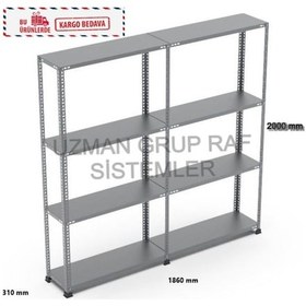 Resim Uzman Grup Raf - 4 Raflı 2Metre 2 Blok 31X93 Çelik Raf-Depo Rafı Gri 