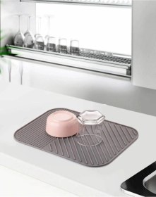 Resim Bulaşık Kurutma Matı Bulaşıklık Su Toplamaz Özellikli Silikon Bulaşık Matı Gri 