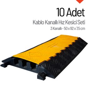 Resim İleri Trafik 10'lu Kablo Kanallı Hız Kesici Seti 3 Kanallı, Yol Kasisi 96 x 50 x 7 cm 