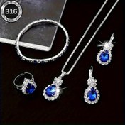 Resim Zamansız Şıklık 5 Parça Set: Bileklik + Kolye + Küpe + Yüzük - Taş Detaylı Kadın Moda Takısı, 316 Paslanmaz Çelik, Günlük Kullanım, Partiler, Doğum Günleri, Akşam Yemekleri ve Düğünler İçin İdeal 