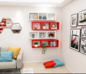 Resim Kitaplık Yatay Duvar Rafı Kırmızıbeyaz Mobilya 4 Lü Takım Kırmızıbeyaz 