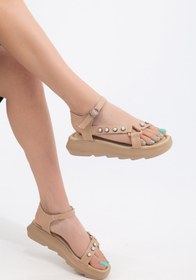 Resim AYMELA Nude 4cm Platform Topuklu Bilekten Bantlı Günlük Şık Spor Sandalet 