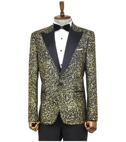 Resim Wessi Tüy Desenli Slim Fit Erkek Smokin Ceket - Siyah 