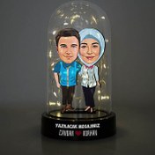 Resim Şahane Aşıklar Karikatürlü Işıklı Fanus Biblo 