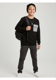 Resim Zekids Erkek Çocuk Cep Detaylı Pamuklu İnce Sweatshirt-16650 Siyah 
