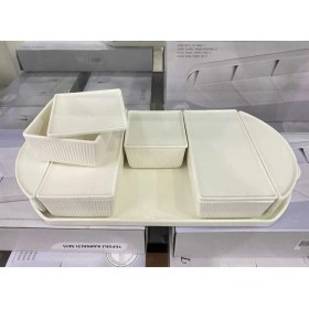 Resim Elite Porselen Oval Tepsili 6 Bölmeli Kapaklı Kahvaltılık Sunum Seti 1 Adet 