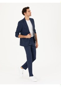 Resim Cacharel Lacivert Slim Fit Yün Keten Karışımlı Takım Elbise 