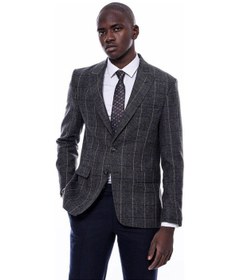 Resim Wessi Ekose Sivri Yaka Slim Fit Füme Erkek Ceket - Wessi Füme 