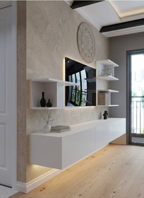 Resim Resital Ledli Duvara Monte Tv Sehpası - Beyaz - W6011-1 Beyaz 