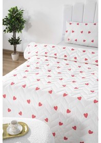 Resim Rivaistanbul Kırmızı Kalpli Çift Kişilik Pamuklu Kapitone Pike & Yatak Örtüsü Kırmızı 