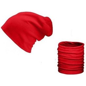 Resim Erkek Polar Boyunluk Bere Kırmızı Bandana Bisiklet Boyunluk Siyah 