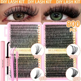Resim 800 adet DIY Kirpik Uzatma Kiti Bireysel Kirpikler Küme, 9-16mm Karışık 30P 40P 50P 60P ile Kirpik Bağlayıcı ve Başlangıçlar için Cımbız, Zarif hediye seti Güzel hediye, DIY Evde ve Yeniden Kullanılabilir 