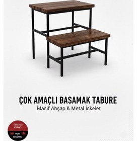 Resim Hier Dekoratif Masif Ahşap 2 Basamaklı Mutfak Merdiveni Mutfak Basamağı Tabure kahverengi 