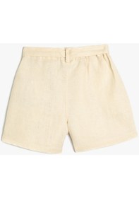Resim Koton Keten Şort Kemer Detaylı Cepli Beli Lastikli Bej 4skg40061aw Ekru 