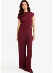Resim Defacto Wide Leg Geniş Bol Paça Bürümcük Pantolon D3570ax25aubr237 Bordo 