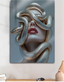 Resim Yılan Motifli Kadın - Metal Baskı Dekoratif Duvar Tablosu 