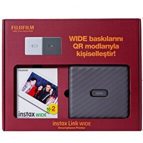 Resim Fujifilm Instax Link Wide Gri Akıllı Telefon Yazıcısı Bundle Box 