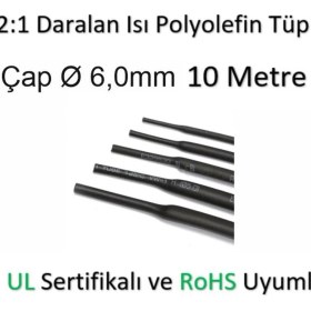 Resim Profisher Polyolefin Isı Shrink Tüp 2:1 Daralan Makaron Boru Çap Ø6,0mm 10 x 1 Metre 