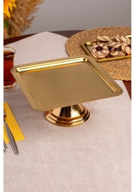 Resim Gold Kare, Ayaklı Şık Kek, Pasta, Kurabiye Ve Tatlı Servis Sunum Standı Gold 