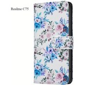 Resim Sunshine022 Realme C75 İçin Floral Desenli Sentetik Deri Modaya Uygun Basit Cüzdan Kılıf 
