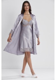 Resim Pierre Cardin 4075 Saten Sabahlıklı Gecelik Takım - Royal ROYAL 