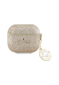 Resim Apple Uyumlu AirPods 3.nesil Kılıf Guess Lisanslı Pu Deri Mavi Beyaz Çizgili Metal Logolu Gold 