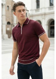 Resim Sayzen Your Shine Sayzen Polo Yaka Çizgi Detayli Tişört Symansum02 Bordo 