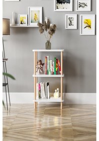 Resim 3 Raflı Ahşap Kitaplık Raf Ahşap Gazetelik Ayakkabılık -beyaz 