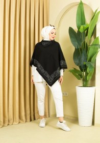 Resim 02Lady Fashion triko kadın gül desenli üçgen panço 