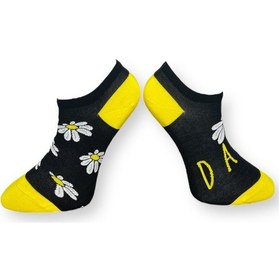 Resim Me-vo Tekli Siyah Renkli Bay/bayan Unisex Esnek Nem Alabilen Pamuklu Papatya Desenli Patik Çorap Siyah 