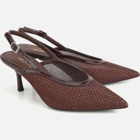 Resim HOTİÇ Kadın Siyah File Detaylı Kısa Topuklu Stiletto 