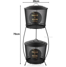 Resim Toptanfonilüx Ferforje Iki Katlı Metal Patates Ve Soğan Saklama Kovası Fileli Siyah Siyah 