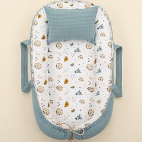 Resim Babynest ve Yastık - Çift Taraflı - Petrol Mavisi Petek - Zoo 