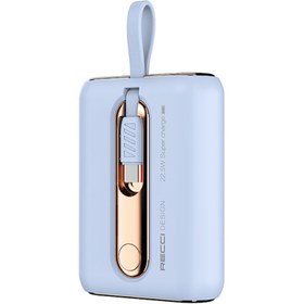 Resim Recci Type-C Kablolu Powerbank RPB-P12C Pd 20W Askı Ipli Hızlı Şarj Özellikli 22.5W 9000mAh Mavi 