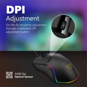Resim VERTUX Oyuncu Mouse Gecikmesiz Hassas Oyun Özel Led Işıklı 6.400 Dpı - Argon 