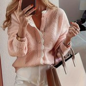 Resim Kadınlar için Şık Dantel Detaylı Yuvarlak Yaka Hırka - Yumuşak Uzun Kollu Açık Ön Kazak, Rahat Kesim Sonbahar Kışlık Triko Giyim, Günlük ve Resmi Kıyafetler İçin, Kazak, Kışlık Giysi, Zarif Tarz, Dayanıklı Kumaş, Konforlu Kullanım, Ofis Kıyafeti, Nefes Alabilen Malzeme 