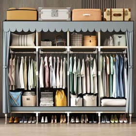 Resim Modern Basit Tüm Çelik Çerçeve Kalın Giyinme Odası, Katı Renk Kumaş, Sağlam ve Dayanıklı, Kiralama Odası, Ev Yatak Odası, Altın Tüp ile, Yatak Odası için, Taşınabilir Dolaplar 