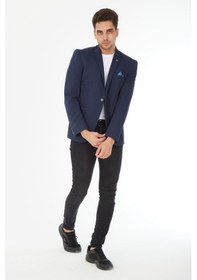 Resim Sposo 5109 Dar Kalıp Yarım Astarlı Lacivert Erkek Blazer Ceket Lacivert 