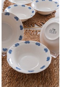 Resim Vintage Flowers Blue 15 Cm 6 Lı Porselen Çorba Kasesi Seti Mavi 