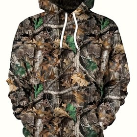 Resim Erkekler için 3D Kamuflajlı Hoodie - Sonbahar Ormanı Ağacı Baskı, Dış Mekan Balıkçılık & Kamp Ekipmanları, Polyester, Makinede Yıkanabilir, Cepli, Kamp Aksesuarları, BÜYÜK BEDEN 