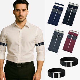 Resim 1 Çift Erkek Elastik Kol Bandı - Ayarlanabilir 3.73cm Kollu Tutucular, Anti-Slip Gömlek Manşet Bantları, Ofis ve Günlük Giyim için, Unisex, Siyah ve Beyaz Çizgili Tasarım, Hediye İçin Mükemmel, Ofis Aksesuarı | Şık Manşet Tasarımı | Dayanıklı Kumaş 