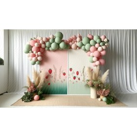 Resim Venspor Çilek ve Pastel Balonlarla Süslenmiş Arka Plan 200 x 150 cm Fon Duvar Örtüsü 