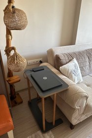 Resim Evnalia Ahşap Ayaklı Ahşap Tabla C-Sehpa Zigon Yan Koltuk Laptop Servis Sehpası Zigon Antrasit Gri 35x60 