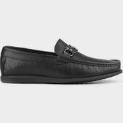 Resim Hakiki Deri Siyah Toka Aksesuarlı Erkek Günlük Ayakkabı Siyah 