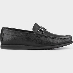 Resim Hakiki Deri Siyah Toka Aksesuarlı Erkek Günlük Ayakkabı Siyah 